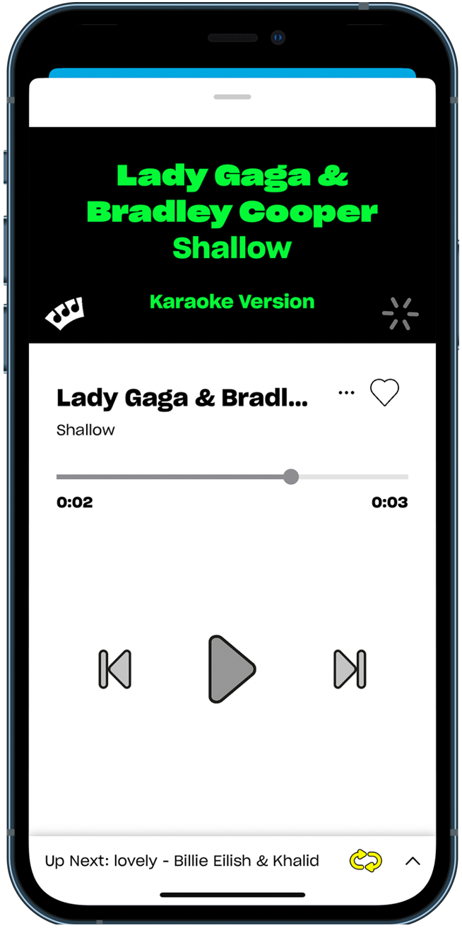 Screenshot of karaoke on the Sing King app singing Shallow by Lady Gaga and Bradley Cooper